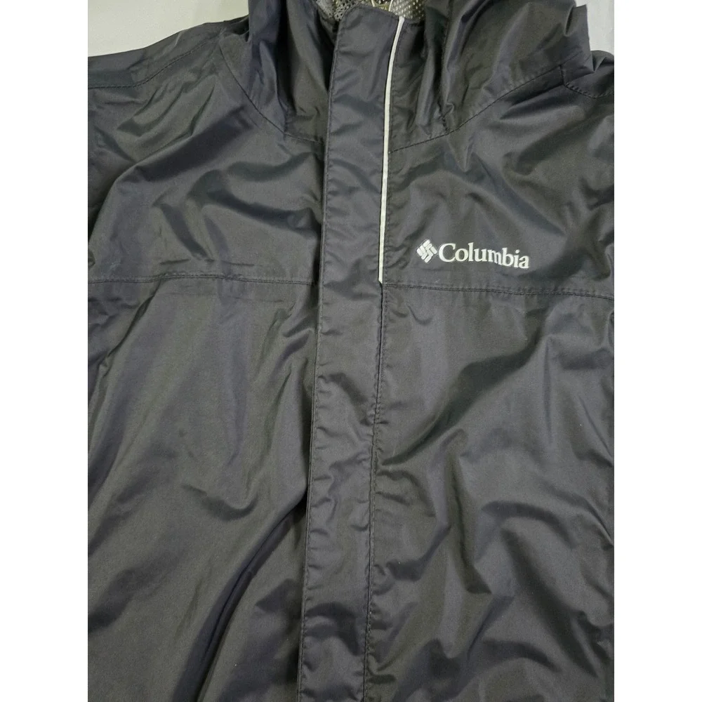 Columbia Omni-Tech Rain Jacket Black Hooded Waterproof Shell Boys Medium 10/12